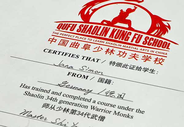 Certificates of Kung Fu grading