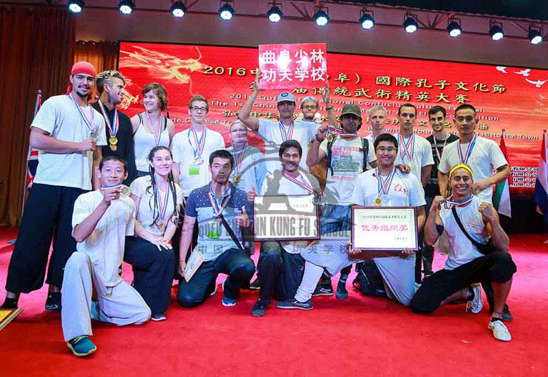 kung fu students celebration with awards